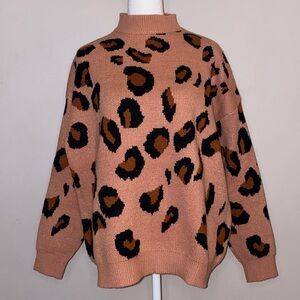 Leopard Print Mock Neck Sweater